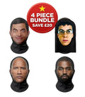 Realistic Celebrity Mesh Mask 4-Piece Bundle | Mr. Bean, Will from The Inbetweeners, The Rock & Kanye West | Actor Combo | Save Over £20