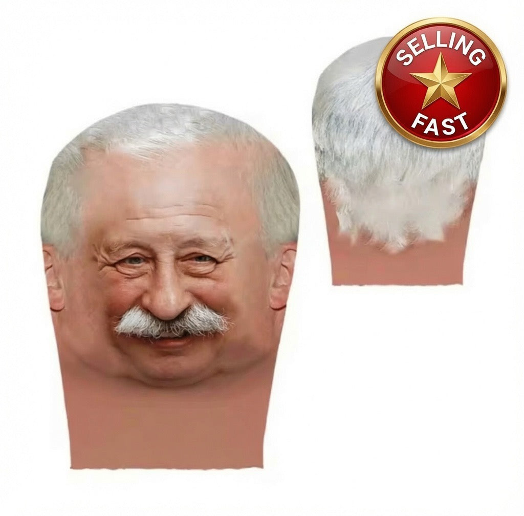 Realistic Old Man White Hair Mustache Full Head Mesh Mask