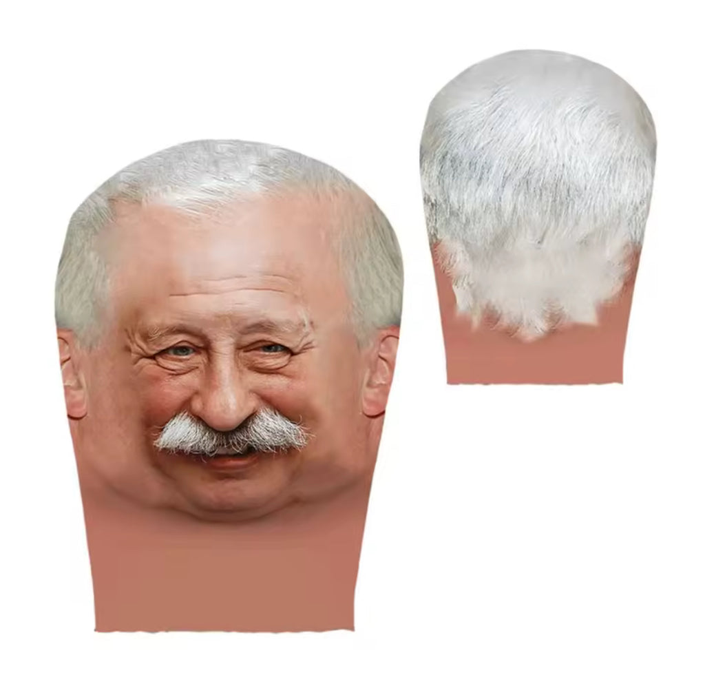 Realistic Old Man White Hair Mustache Full Head Mesh Mask